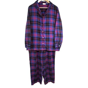 Juego de pijama de franela LL Bean 2X púrpura a cuadros manga larga pierna ancha bolsillo Navidad - Imagen 1 de 14