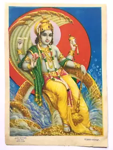 India Años 60 Estampado Vintage LORD VISHNU 5 pulgadas x 7 pulgadas (11223) - Imagen 1 de 3