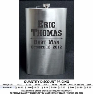 Personalized Stainless 8oz Flask Custom Engraved Wedding Party Groomsman Gifts - Bild 1 von 12