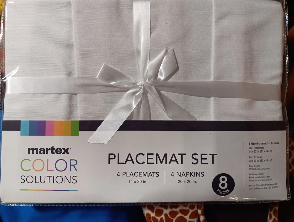 Martex Color Ivory White Placemat Set 8 pieces 4 Placemats 4 Napkins 14 x 20 NIP - Image 1 of 4