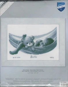 Vervaco Baby in Hammock w/ Teddy Bear Birth Record Counted Cross Stitch Kit New - Picture 1 of 7