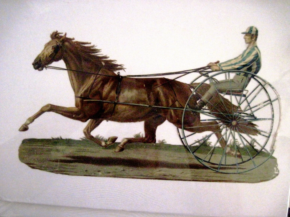 Hermoso arnés troquelado grande de carreras con impresionante caballo y jinete * Foto 1 de 4