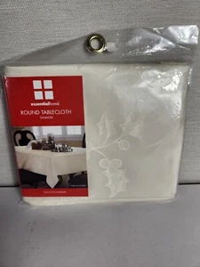 New Christmas Damask Tablecloth Cream Holly Leaf Round 70" Essential Home - Picture 1 of 5