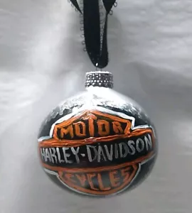 Harley-Davidson Hand Painted Christmas Tree Silver Ball Ornament 3" R w/Ribbon - Picture 1 of 8