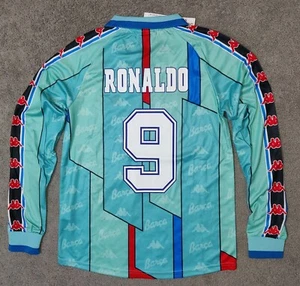 Barcelona 1995/97 Away Ronaldo #9 Retro Kappa Soccer Shirt Jersey Long Sleeve L - Picture 1 of 10