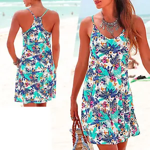 schönes mini Kleid Sommer türkis geblümt Gr.36/38 Shirtkleid Jersey Strandkleid - Bild 1 von 4