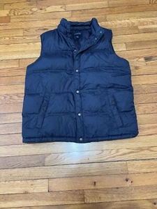 Lands' End Mens Down Puffer Vest Sz Large 42-44 Navy Blue Insulated Snap Button - Picture 1 of 6