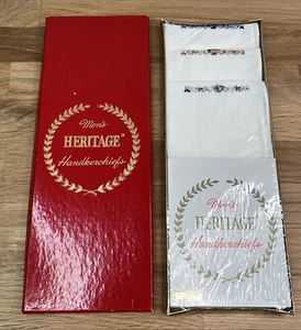 Men’s Handkerchiefs Heritage Cotton Rolled Hem White Set of 3 Vintage New - Picture 1 of 5