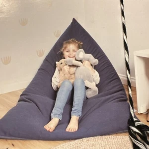 New XL Stuffie Seat Storage Bean Bag Cover For Stuffed Toys Animals Blue Denim - Picture 1 of 9