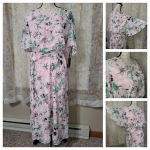 Vestido para mujer Kasper XL de gasa rosa floral línea A cincha cinturón corto Slv - Imagen 1 de 23