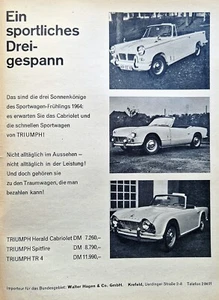 Triumph Herald Cabrio 1200, Spitfire und TR 4, originale Werbung aus 1964 - Picture 1 of 1