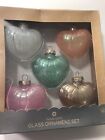 Handcrafted Glass  Heart Ornaments Gift 5 Set New In Box Sparkle Pastel Colors