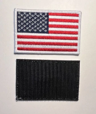 AMERICAN FLAG EMBROIDERED PATCH WHITE edge USA US w/ VELCRO® backing 3 5/8" wide - Image 1 of 3