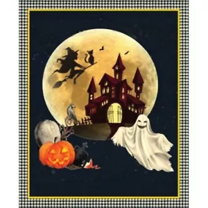 Springs Creative Witch Haunted House Ghost Halloween Panel 100% Cotton Fabric - Picture 1 of 1