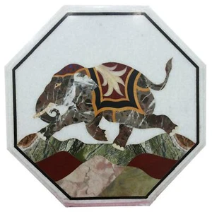 12" White Marble Table Top center Coffee Inlay lapis pietra dura elephant k17 - Picture 1 of 4