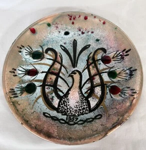 Vintage California Cloisonne Enamel On Copper Bowl Plate Bird 1957 MCM - Picture 1 of 5