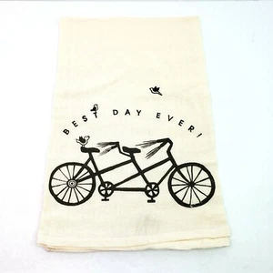 Anhänger Baumwolle elfenbein schwarz bester Tag aller Zeiten Fahrrad Mehlsack Küche Geschirrtücher - Bild 1 von 5