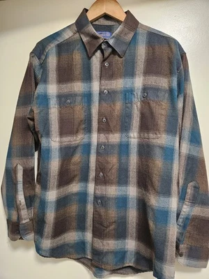 Mens Pendleton Wool Flannel Button Up Shirt Large Made In USA - Green Brown - Image 1 of 4