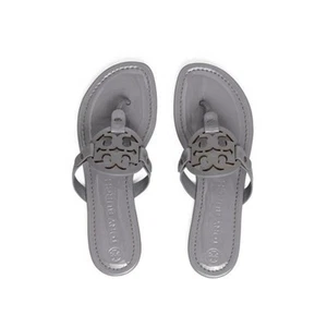 Tory Burch Womens Patent Leather Miller Thong Slip On Sandal Malta Gray Size 7 - Picture 1 of 7