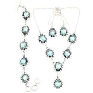 Swiss Blue Quartz Gemstone Jewelry Necklace Set 18-20'' - Bild 1 von 8