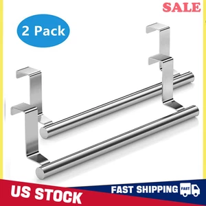 2PACKS Over Cabinet Door Towel Rack Bar Hook Storage Bathroom Shelf Holder - Picture 1 of 8