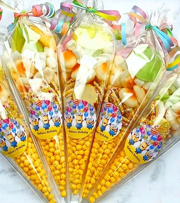 Personalised Minions inspired  PreFilled Sweet Cones Birthday Favours Party  - Image 1 of 2