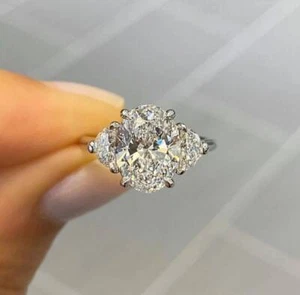 2,75 ct farbloser Ovalschliff VS1 Moissanit & CZ 925 Silber Verlobungsring - Bild 1 von 3