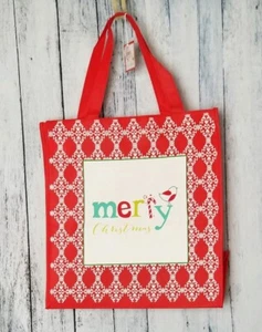 MERRY CHRISTMAS Shopping Tote Bag Handles Snap Grocery Gift shopper eco reuse - Picture 1 of 6
