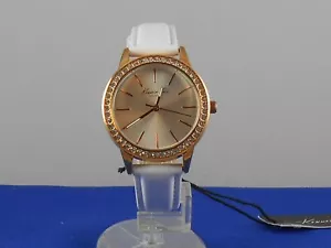 Kenneth Cole Women's Rose Gold Stainless White Leather Band Glitz Watch $130 - Picture 1 of 3