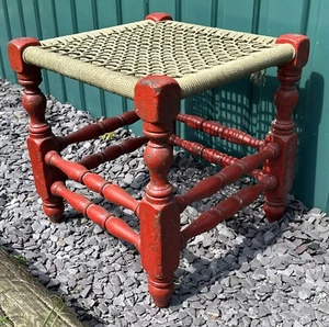 Vintage Woven String Stool Footstool Rustic As Found - Picture 1 of 24
