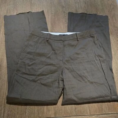 Pantalones de mujer Elie Tahari mezcla de lino pierna ancha negocios carrera color tostado talla 10 Foto 1 de 4