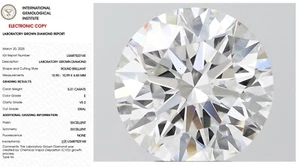 5.01 Round Lab Created Grown Diamond for Engagement Ring IGI Certified E VS2 - Picture 1 of 9