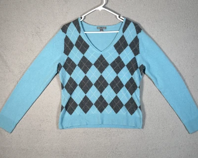 Женский кашемировый свитер Apt 9 размер L Argyle светло-синий серый опрятный классический - Изображение 1 из 4