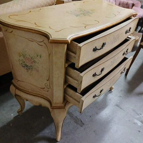 Vintage French Provincial Hand Painted Bombe Chest Cover