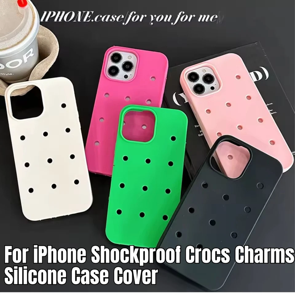 For iPhone 11 12 13 14 15 16 Pro Max Shockproof Silicone Crocs Charms Case Cover Foto 1 de 4