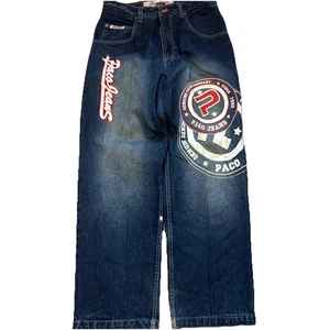 VTG Paco Jeans Baggy Embroidered 90s Y2K Skater Wide Leg Men's 33x32 Hip Hop - Picture 1 of 15