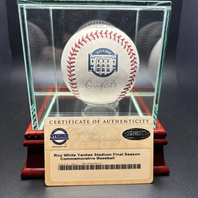 Roy White Autographed Baseball w/Display case- 2008 Yankee Stadium Final Season - Image 1 of 4