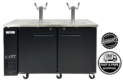 NUEVO 60" Cerveza Comercial Kegerator 2 Torres 4 Grifos Dispensador Refrigerador Barril NSF Foto 1 de 4