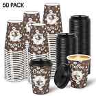50 Pack 12 Oz Disposable Coffee Cups + Lids Paper Coffee Cups Cold/Hot Coffee