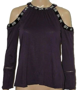 INC International Concepts Purple Cold Shoulder Blouse Rhinestones Velvet NWT PP - Picture 1 of 9
