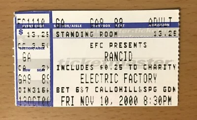2000 RANCID PHILADELPHIA CONCERT TICKET STUB LET'S GO LIFE WON'T WAIT - Image 1 of 2