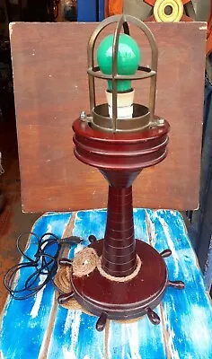 Lampada Faro In Legno Ottone Base Timone Vintage Nautico Tartaruga Lanterna Nave • 49€