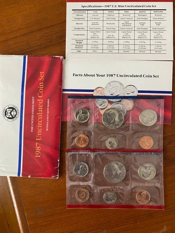 1987 Mint Set Original Envelope & COA 10 Brilliant Uncirculated Coins BU Cover