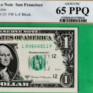 $1 Federal Reserve note FANCY FLIPPER 60666011 Serial Numbers PCGS 65 - Picture 1 of 3