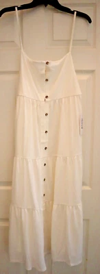 Hurley HC0084 Women Sz L Cream Solid Button Front Tiered Midi Cover Up Dress $50 - Image 1 of 4