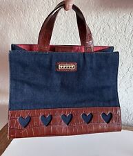 BRIGHTON Blue Jean and Leather Satchel - Heart Design - 12x9x5 - EUC