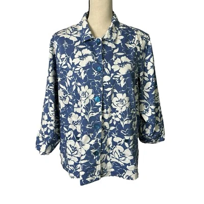 Blusa Orvis Mujer Talla 18 Hawaiana Popelina Abotonada Camisa Blazer Azul Chamarra Foto 1 de 4