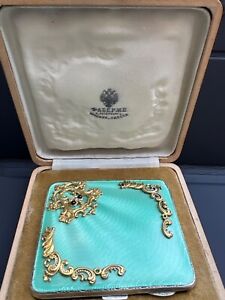 Antique Russ Empire 84 Silver enamel Diamond Ruby Cigarette case
