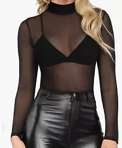 Women's Short Sleeve Long Sleeve Bodycon Clubwear Sheer Pure Mesh Tops T Shirts - Picture 1 of 3