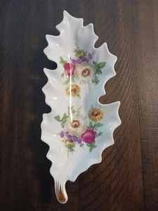 Old Nuremberg Bavaria Germany Porcelain Leaf Candy Dish Floral Plate - Picture 1 of 8